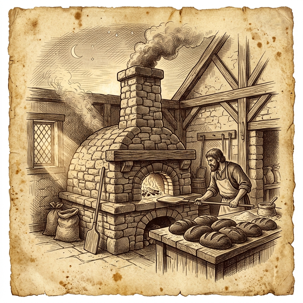 朝靄の中の石窯パン屋